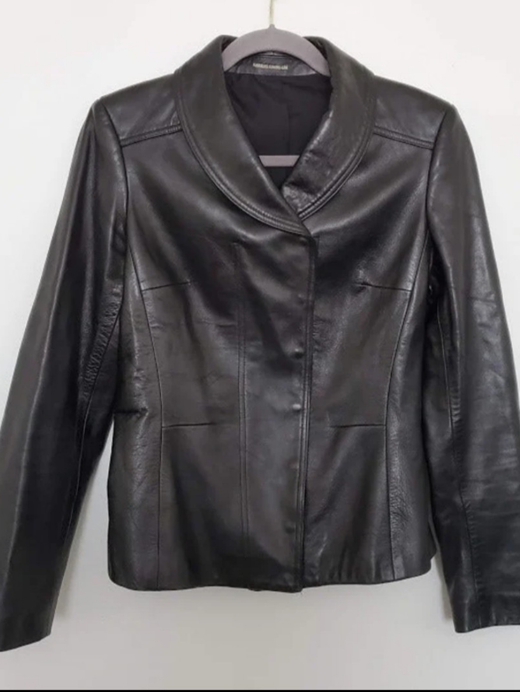 Charles Chang Lima Black Leather Jacket Lambskin Hidden Snap Silk Lined Sz 8